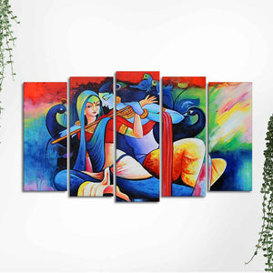 Lord Radha Krishan Wall Painting Set of Five Panel