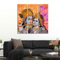 Radha Krishna Playing Flute Canvas Wall Painting 3 Panel Set