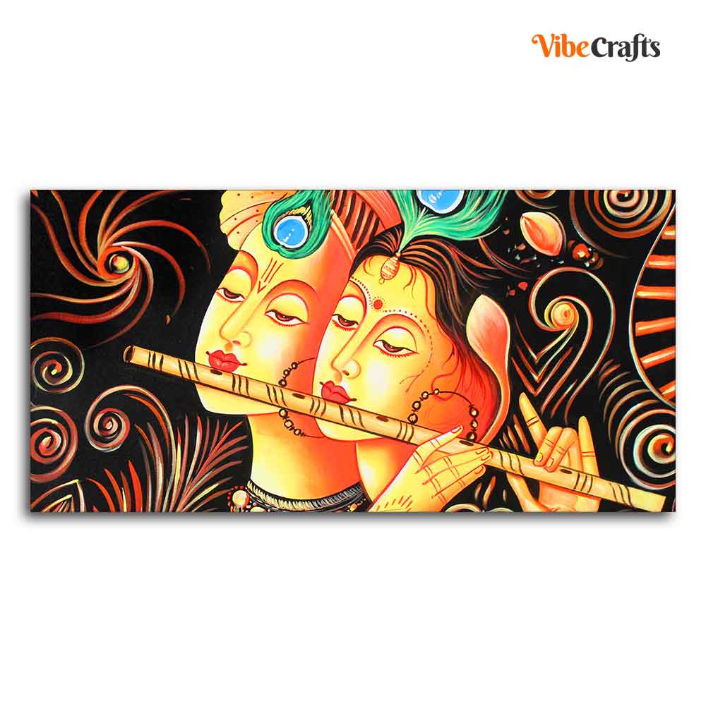 Lord Radha with Flute Canvas Big Wall Painting Wall Art