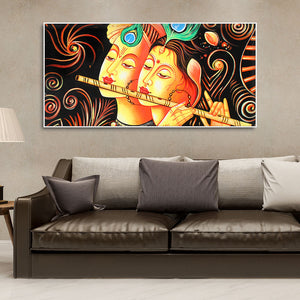 Lord Radha Krishna with Flute Canvas Big Wall Painting Wall Art