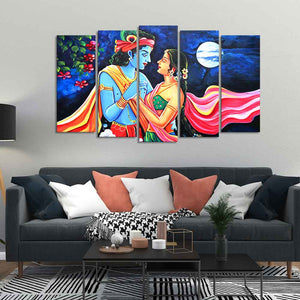 Radha Krishna Canvas Wall Painting Set of Five