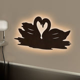 Loving Pair of Swan Backlit Wooden Wall Decor 