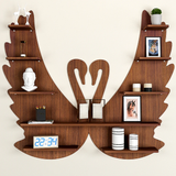 Loving Swan Backlit Designer Wooden Wall Shelf / Book Shelf / Night Light, Walnut Finish