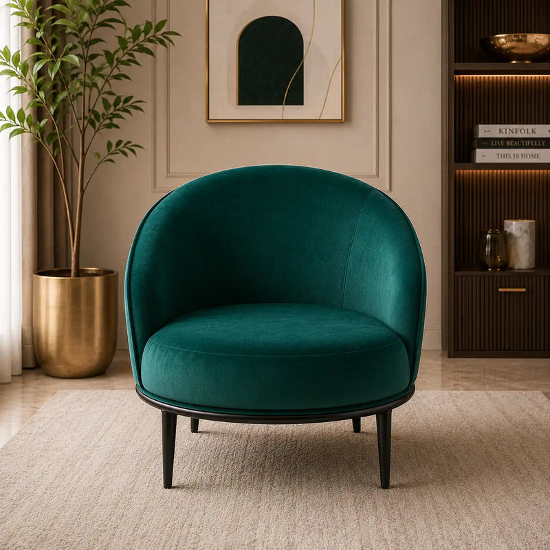 Low-Floor Premium Style Emerald Green Velvet Lounge Chair