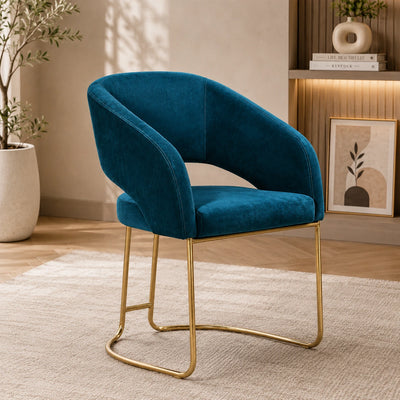 Luxe Blue Color Comfort Seating Velvet & Iron Dining Chair