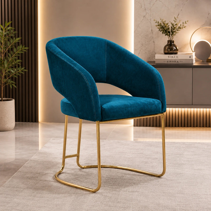 Luxe Blue Color Comfort Seating Velvet & Iron Dining Chair