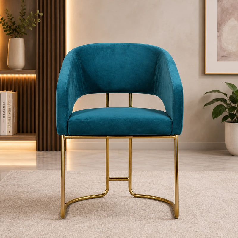Luxe Blue Color Comfort Seating Velvet & Iron Dining Chair