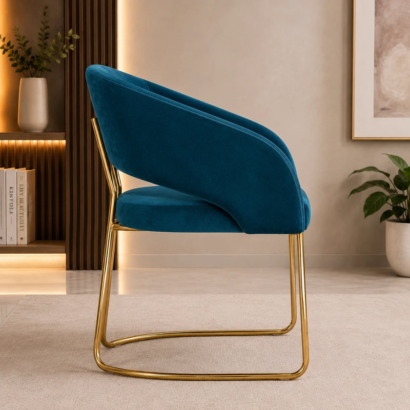Luxe Blue Color Comfort Seating Velvet & Iron Dining Chair