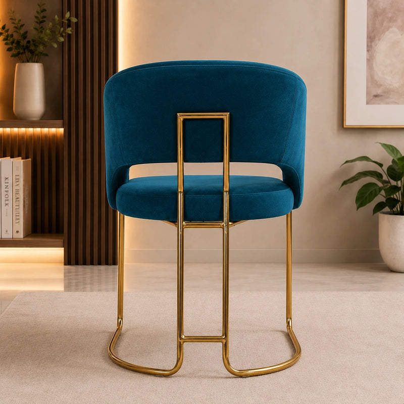 Luxe Blue Color Comfort Seating Velvet & Iron Dining Chair