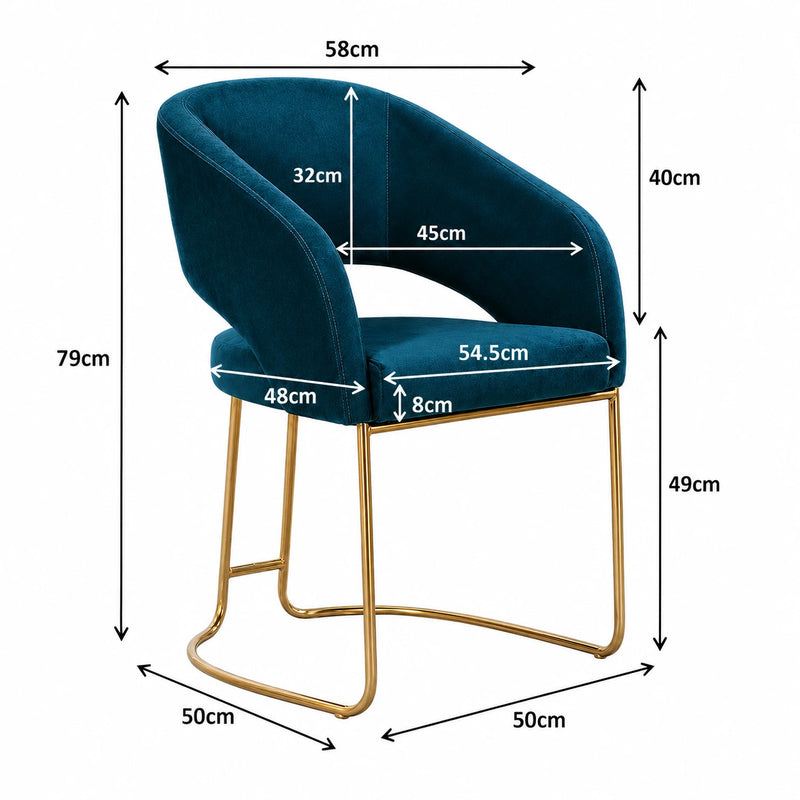 Luxe Blue Color Comfort Seating Velvet & Iron Dining Chair