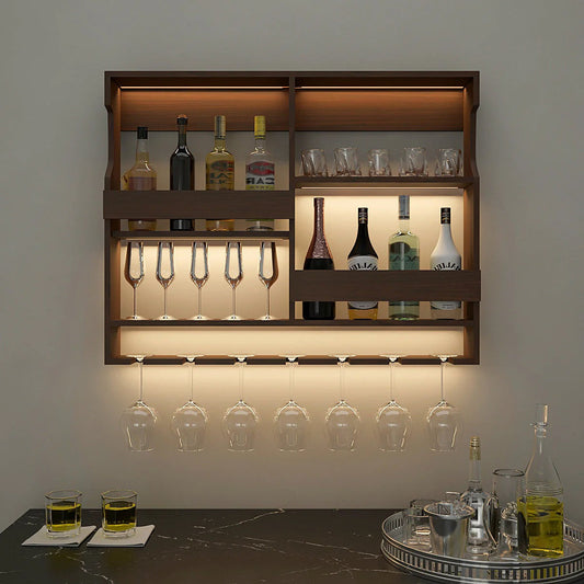 Luxurious Brown Coloured Wooden Mini Bar Shelf