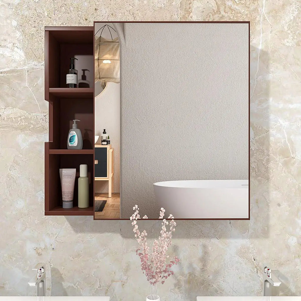 Luxurious Classic Wooden Bathroom Cabinet Mirror with 3 Open Shelves w