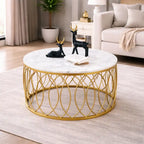 luxurious Designer in Golden & White Marble Round Shape Center Table