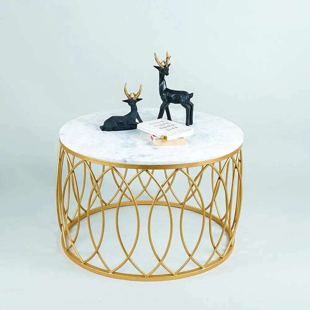 luxurious Designer in Golden & White Marble Round Shape Center Table