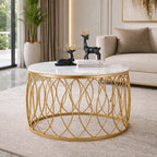 luxurious Designer in Golden & White Marble Round Shape Center Table