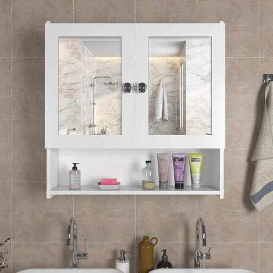 Luxurious Designer Space Saving Bathroom Mirror Cabinet with 5 Spacious Shelves with White Finish