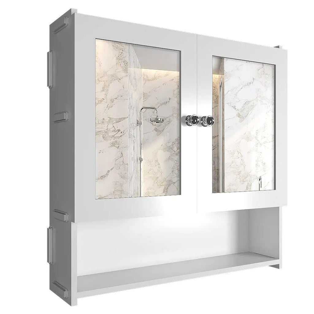  Space Saving Bathroom Mirror Cabinet with 5 Spacious Shelves with White Finish