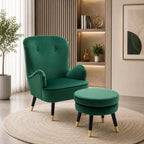 Luxurious Green Velvet Sofa Lounge Chair with Footrest
