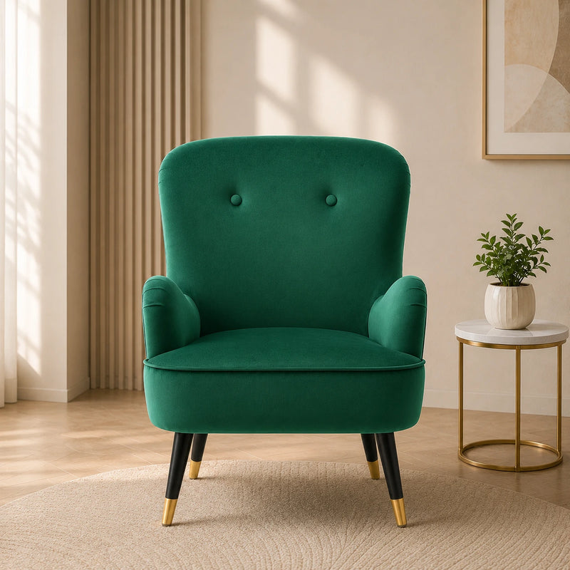 Luxurious Green Velvet Sofa Lounge Chair with Footrest