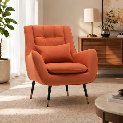 Luxurious Mustard Yellow Thick Padded Velvet Sofa Lounge Chair with Cushion