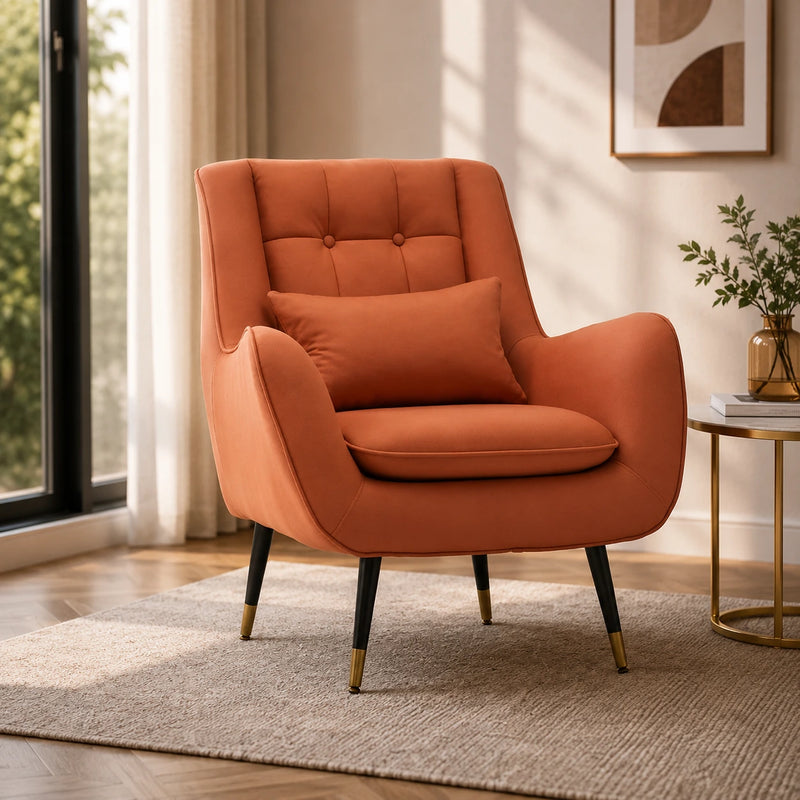 Luxurious Mustard Yellow Thick Padded Velvet Sofa Lounge Chair with Cushion