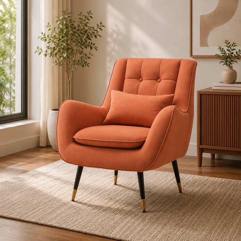 Luxurious Mustard Yellow Thick Padded Velvet Sofa Lounge Chair with Cushion