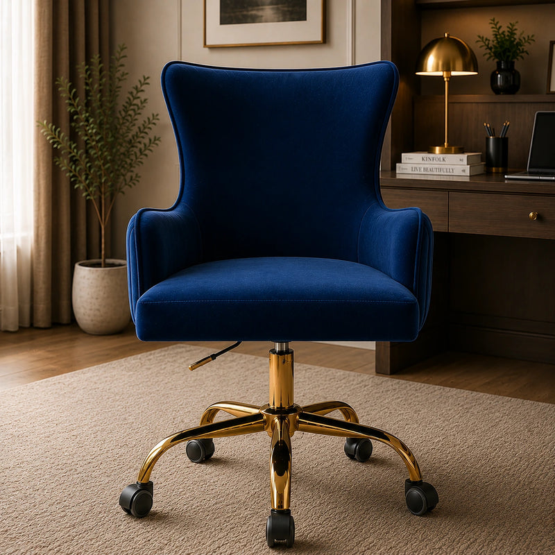 Luxurious Royal Blue Velvet Armchair with Golden Base