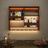Luxurious Style Backlit Walnut Finished Mini Bar Shelf