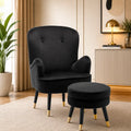 Luxury Black Premium Velvet Lounge Chair with Footrest