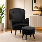 Luxury Black Premium Velvet Lounge Chair with Footrest