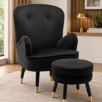 Luxury Black Premium Velvet Lounge Chair with Footrest
