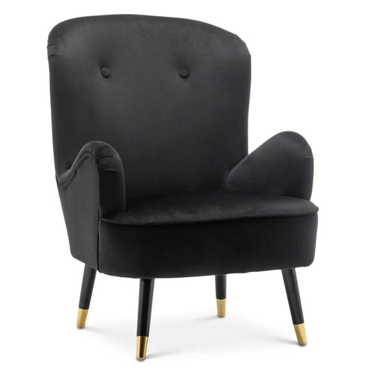 Black Premium Velvet Lounge Chair with Ottoman