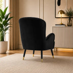 Luxury Black Premium Velvet Lounge Chair with Footrest