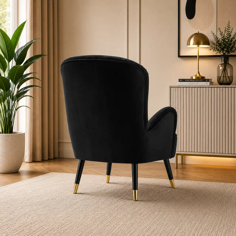Luxury Black Premium Velvet Lounge Chair with Footrest