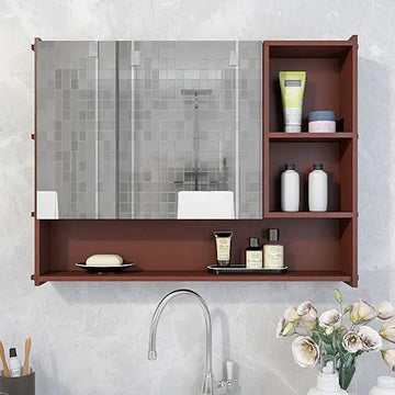 Luxury Elegant Bathroom Mirror Cabinet with 5 Spacious Shelves with Brown Finish