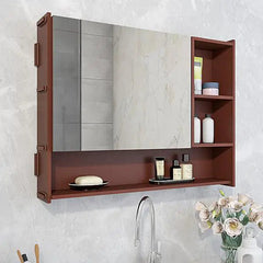 Luxury Elegant Bathroom Mirror Cabinet with 5 Spacious Shelves with Brown Finish