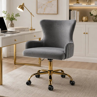 Luxury Grey Color Velvet Armchair with Golden Base