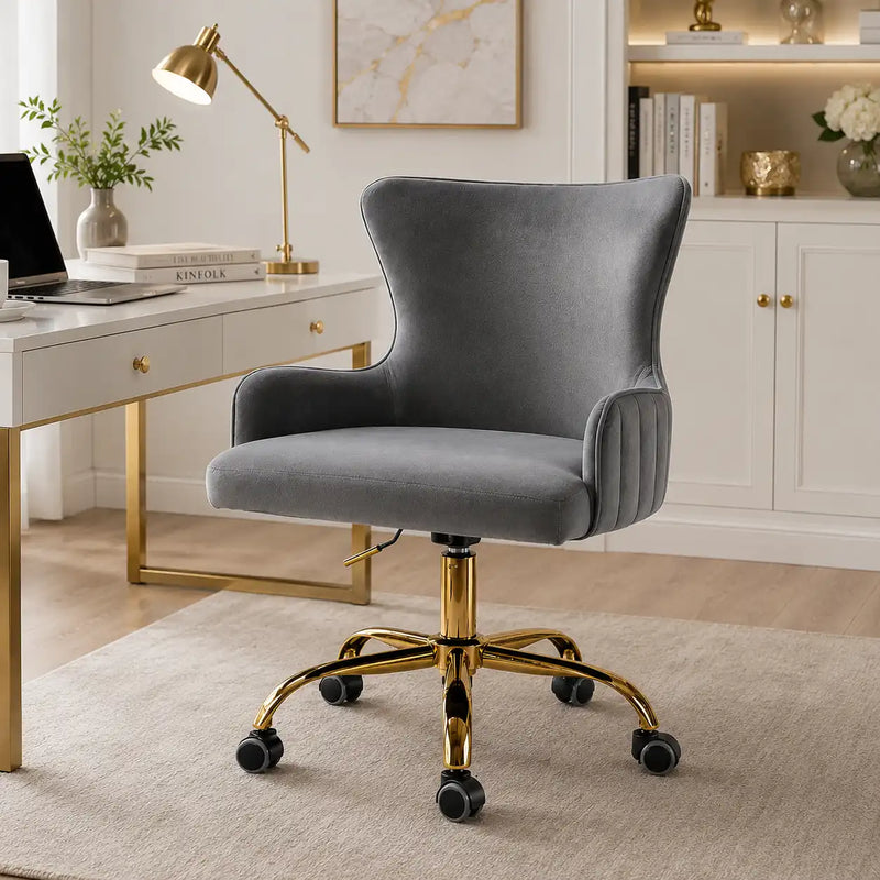 Luxury Grey Color Velvet Armchair with Golden Base