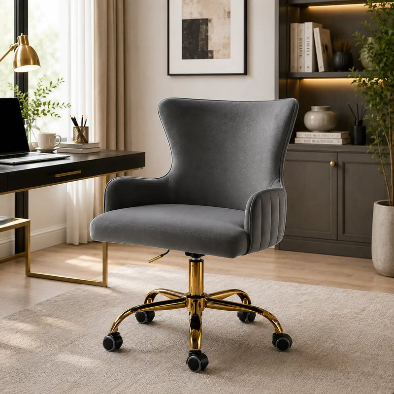 Luxury Grey Color Velvet Armchair with Golden Base