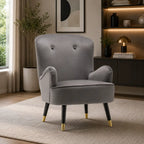 Luxury Grey Velvet Comfy Lounge Chair with Footrest