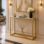 Luxury Marble Wall Console Table In Sleek Golden Rods Design