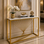 Luxury Marble Wall Console Table In Sleek Golden Rods Design