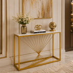 Luxury Marble Wall Console Table In Sleek Golden Rods Design