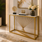 Luxury Marble Wall Console Table In Sleek Golden Rods Design