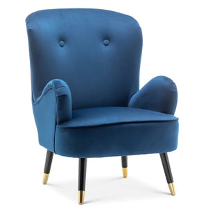 Blue Comfy Velvet Lounge Chair with Ottoman