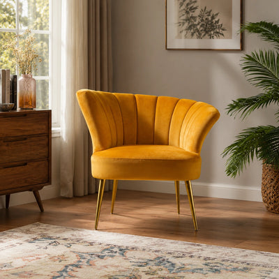 Luxury Opening Shell Designer Yellow Velvet Sofa Lounge Chair