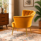 Luxury Opening Shell Designer Yellow Velvet Sofa Lounge Chair