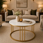 Luxury Round Marble White Matte Finish Metal Center Table