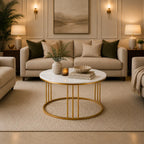 Luxury Round Marble White Matte Finish Metal Center Table