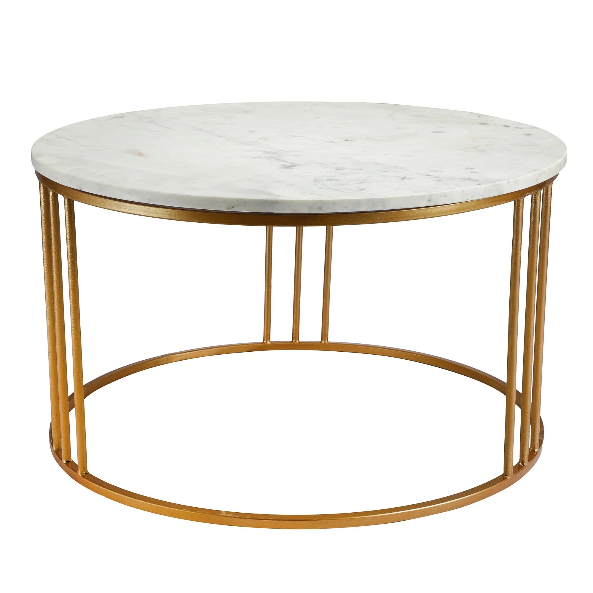 Luxury Round Marble White Matte Finish Metal Center Table